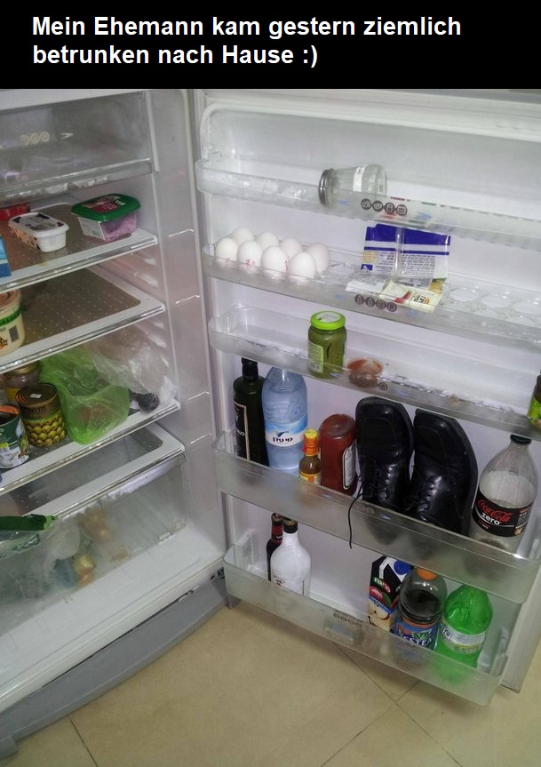 Ehemann kam betrunken nach Hause und stellt die Schuhe in den Kühlschrank
