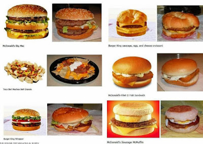 Fast Food Lebensmittel in Werbung und Realität lustig