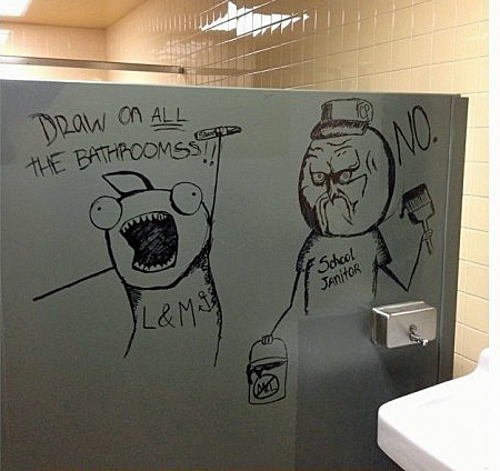 Graffiti an Toilette Wand - In der Schule lustig
