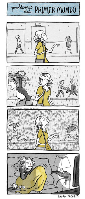Ich liebe Sommerregen - Frau mit Erkältung Comic lustig Ich liebe Sommerregen - Frau mit Erkältung Comic lustig