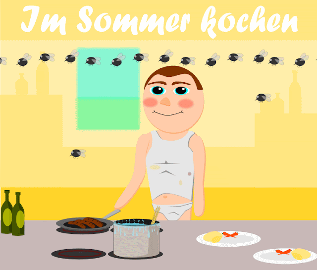 Im Sommer in der Küche stehen und kochen Lustiges von der Kirche des