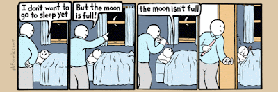 Kind Abends ins Bett bringen Comic lustig