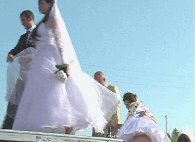 Lustige Trauung - Blick unter Hochzeitskleid - heiraten animierte gifs