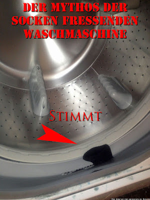 Lustiger Mythos Socken fressende Waschmaschine mit Text