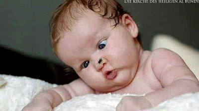 Lustiges Baby Gesicht - Fliege sitzt auf Nase