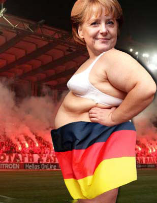 Lustiges Bild Angela Merkel in Deutschland Flagge gehüllt