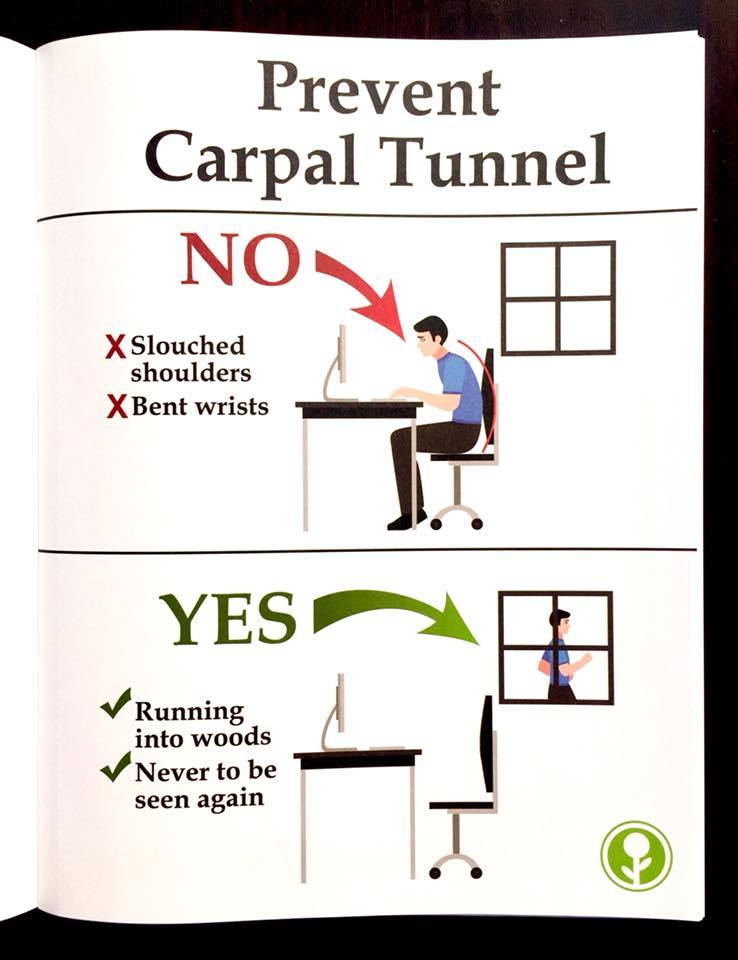 Lustiges Schaubild Carpal Tunnel Syndrom - geh raus und komme nie wieder zurück