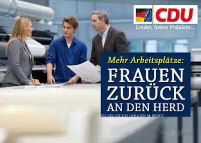 Lustiges Wahlplakat CDU - Frauen zurück in die Küche, an den Herd