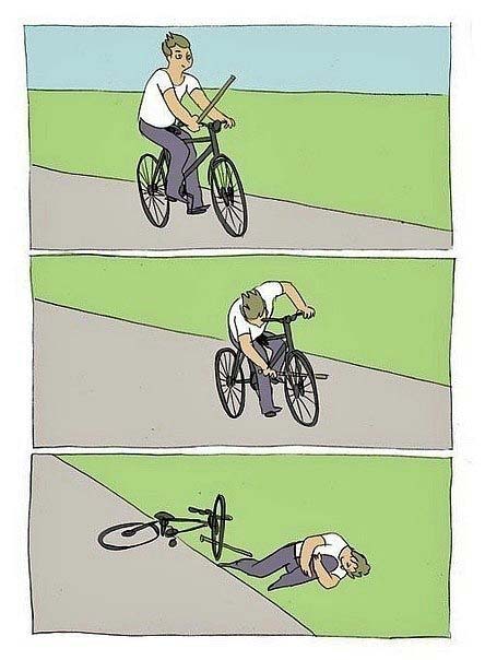 Mann auf Fahrrad sinnlose Aktion - Spass Comic lustig Mann auf Fahrrad sinnlose Aktion - Spass Comic lustig