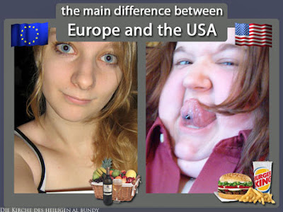 Nationenvergleich schlanke Europäerin und fette Amerikanerin lustig