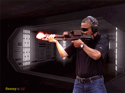 Obama schießt mit Star Wars Laser Gewehr lustig Obama schießt mit Star Wars Laser Gewehr lustig