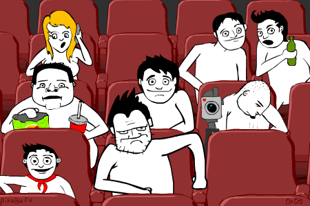 Zuschauer im Kino lustige Zeichnung animiert