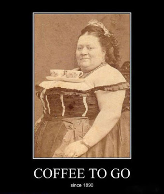 Kaffee to go lustig - Frau mit Kaffeetassen