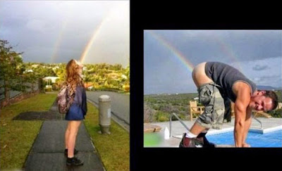 Lustige Bilder Mann und Frau mit Regenbogen