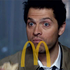 Lustige Werbung McDonalds - Mann isst Hamburger Lustige Werbung McDonalds - Mann isst Hamburger